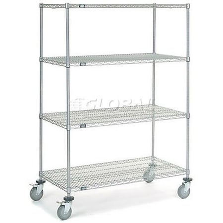 Nexel 4 Shelf Truck, Chrome, 48inW x 24inD x 69inH, Polyurethane Swivel Casters, 2 Brakes 168219B
